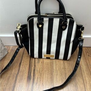 Betsey Johnson Black and White Striped Satchel